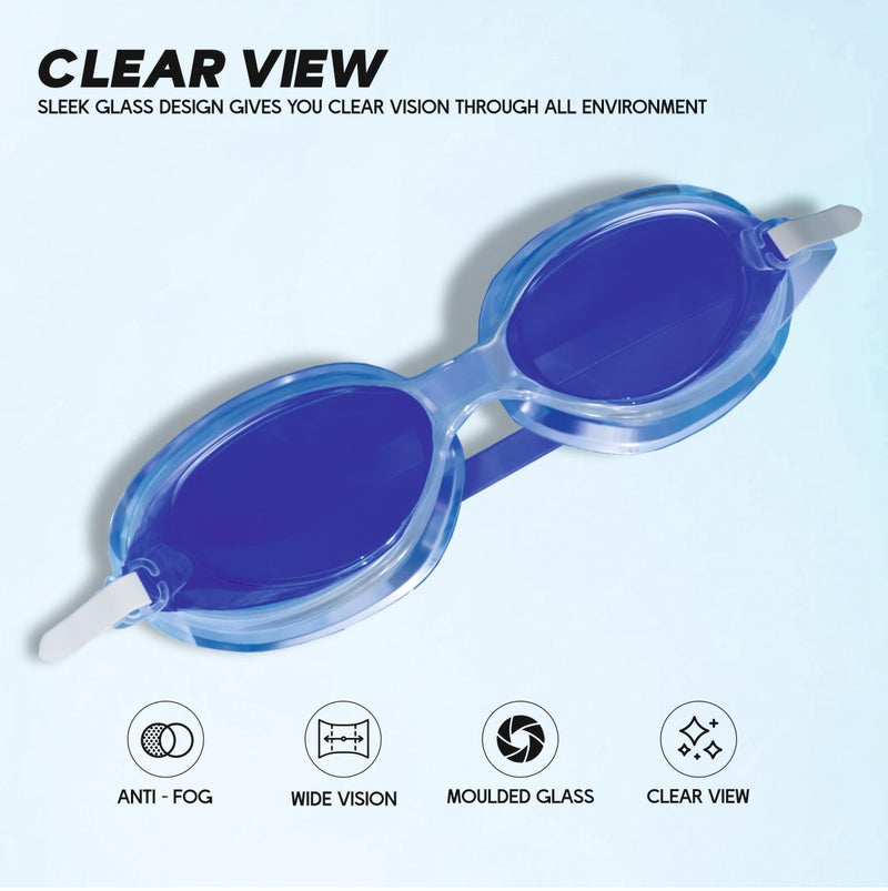 KONEX Anti-Fog UV Protection Swimming Goggles for Men, Women | Wide-Angle Vision with Silicone Comfort & Adjustable Strap | Perfect for Adults & Children (Blue) - Image 3